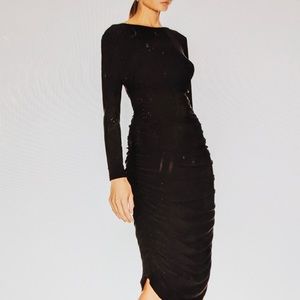 NORMA KAMALI Dress Exquisite Sexy L/S Shirred Gathered NWT Sz XXS 32